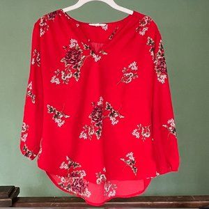 fun2fun Red Floral Long-Sleeve Blouse Sz S